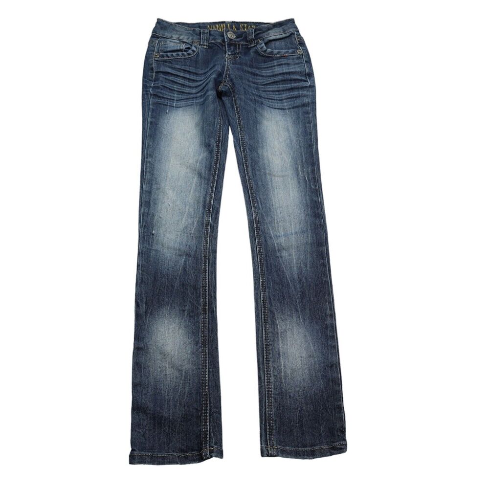 Vanilla Star Jeans Womens 1 Blue Denim Low Rise 5 Pocket Faded Skinny Pants